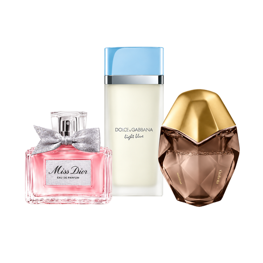 Комплект от 3 парфюма | Miss Dior Eau de Parfum – 100 ml | Light Blue Dolce&Gabbana Eau de Toilette – 100 ml | Ôrəbella Skin Parfum – 100 ml