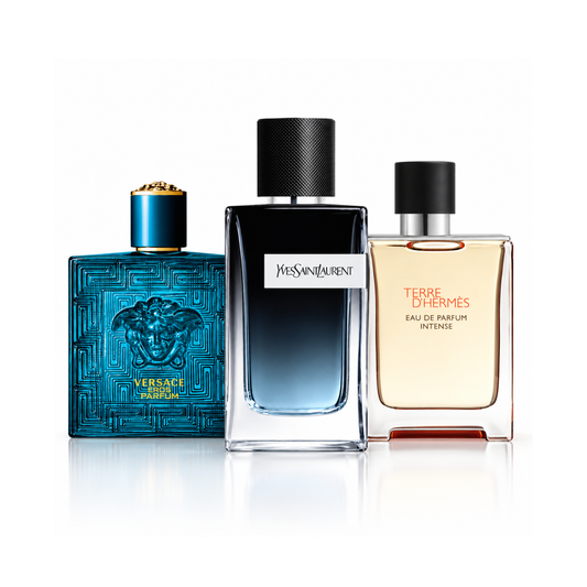Комплект от 3 парфюма | Versace Eros Eau de Toilette – 200 ml | YSL Y Eau de Parfum – 200 ml | Terre d'Hermès Eau de Parfum Intense – 175 ml
